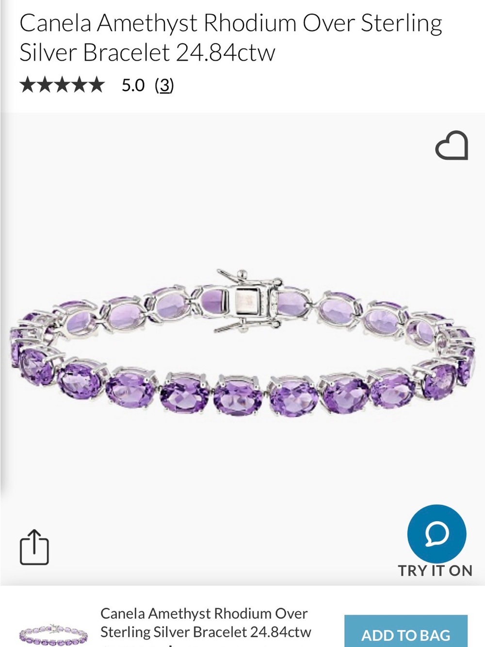 JTV Canela Amethyst Rhodium Over Sterling Silver Bracelet - Purple